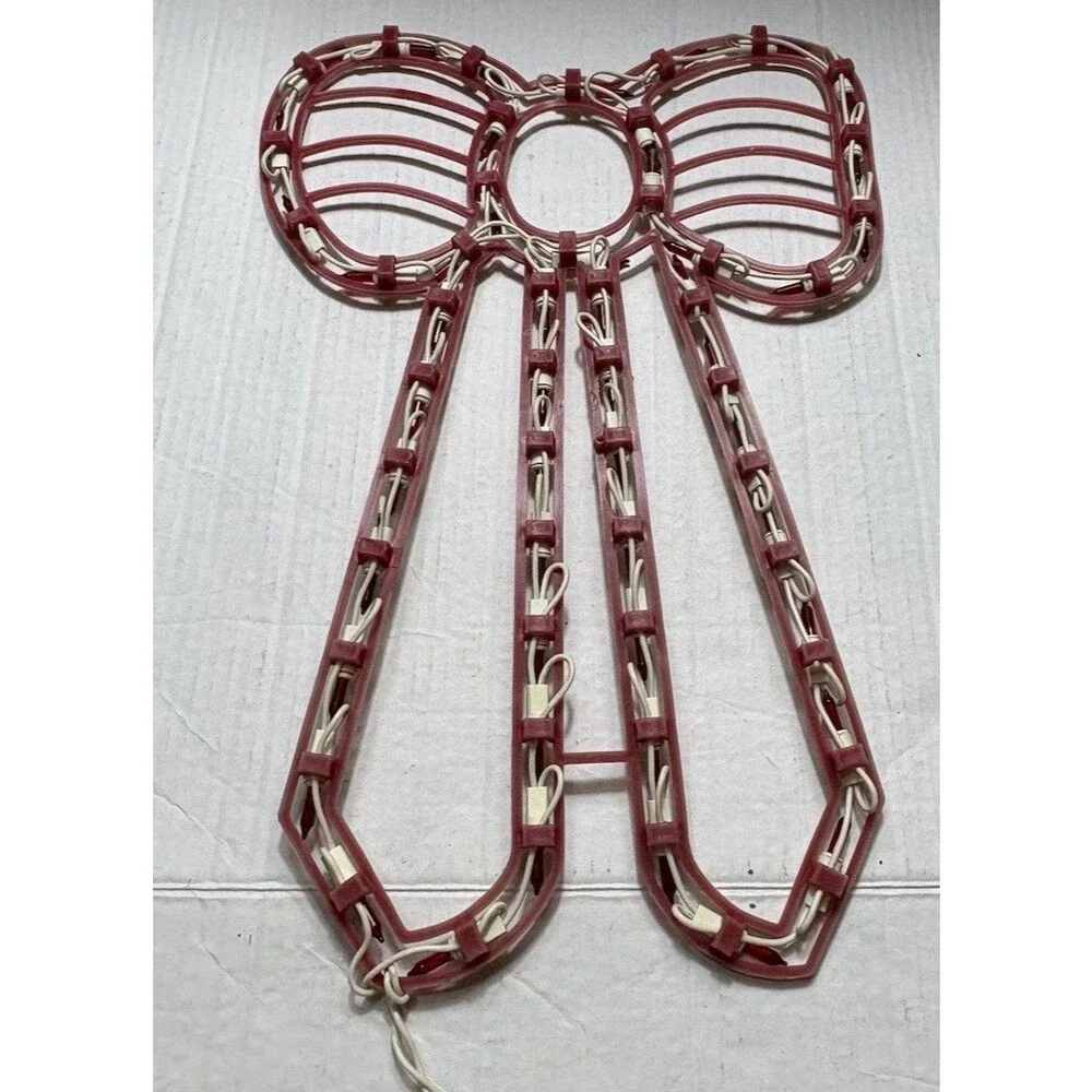 Vintage Christmas Lighted Bow Decorations Red Lights Set of 3 Large 30”